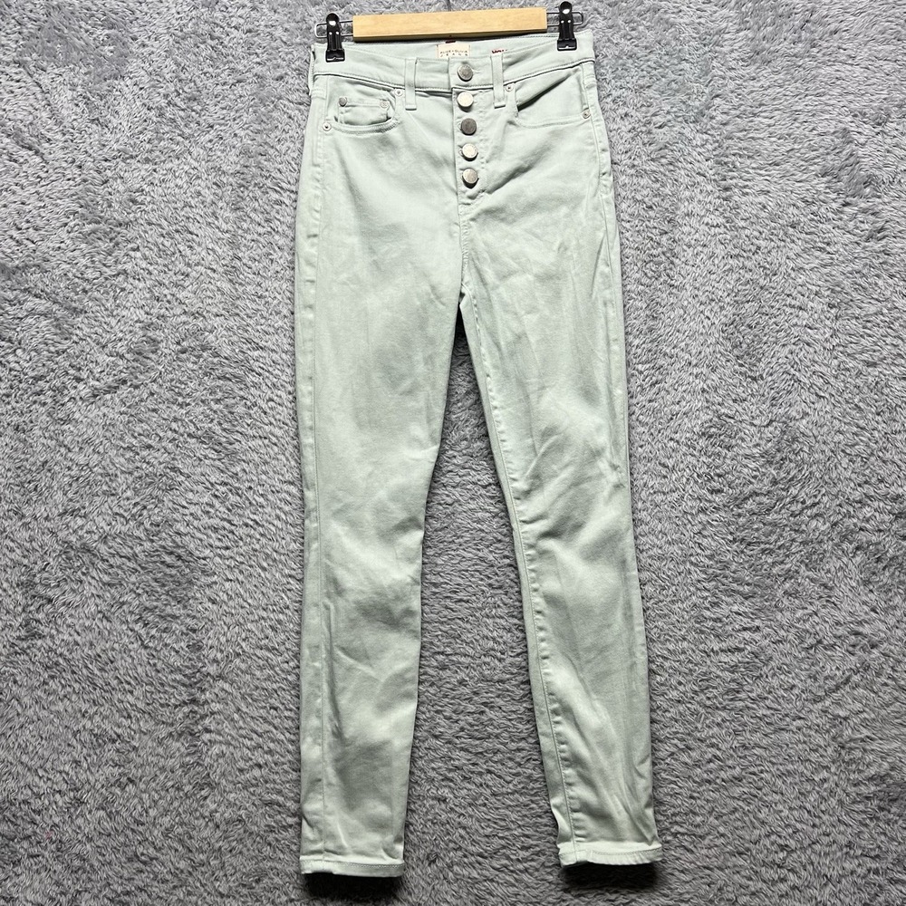 Alice + Olivia You Look Good High Rise Button Fly Skinny Jeans Womens 25 Green